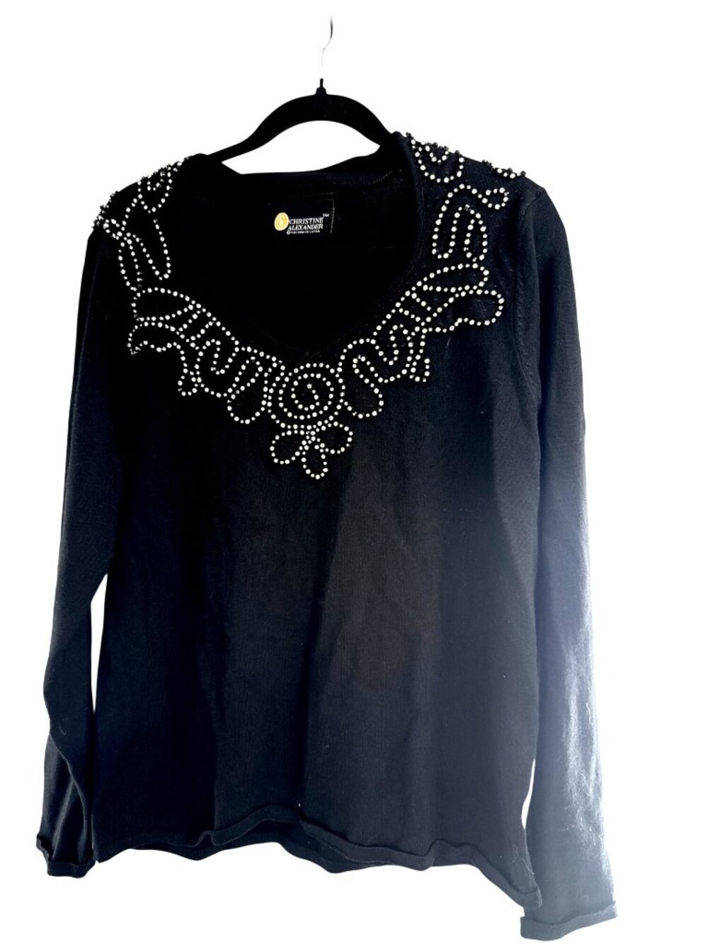 Christine Alexander Black Long Sleeve Top With Rhinestone Feminine Size L